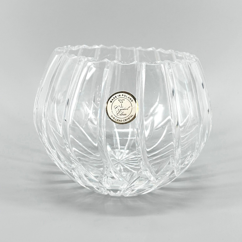 Crystal Clear Industries 24% Lead Crystal Rose Bowl Votive Made in Poland Clear